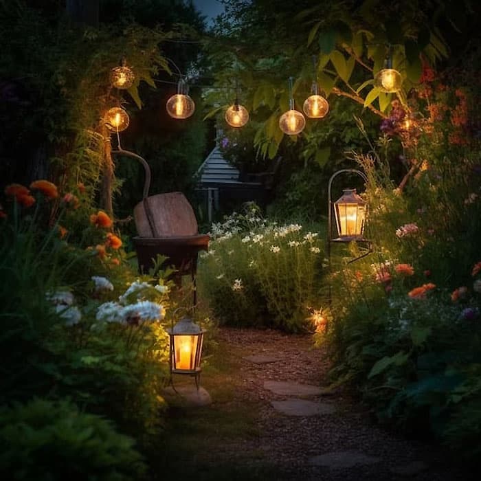 Jardin enchanté la nuit